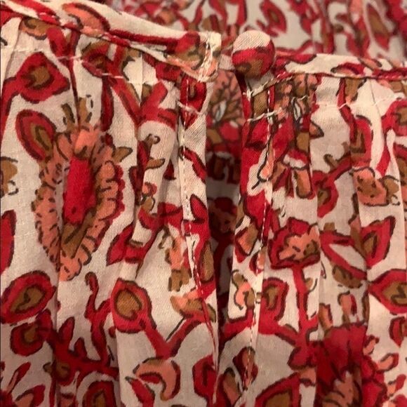Joie Red Print Boho Peasant Floral Cotton Blouse - Picture 6 of 8